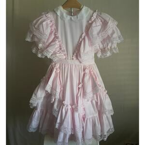 Vintage Pink Lilo Children Dress with Ruffles and Lace. Size 7. Great condition.